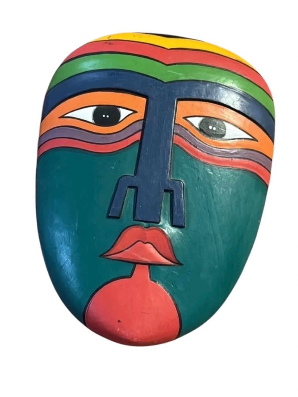 Vintage 1980s Laurel Burch Ceremonial Wooden Rainbow Tribal Mask